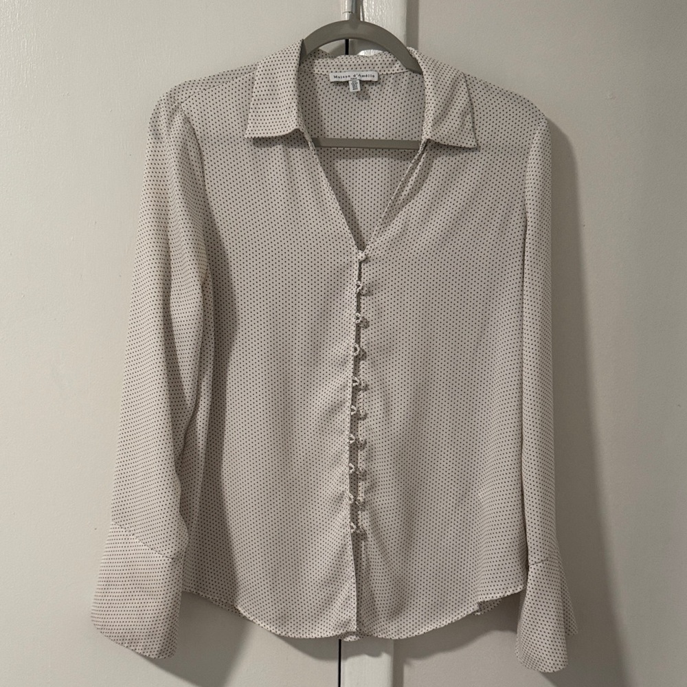 Maison d'Amélie Women's Polka Dot Button Down Shirt - White